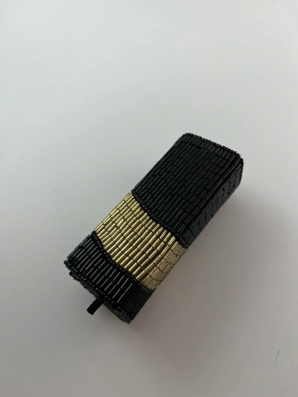 Vintage Lancome Beaded Lipstick Case Black and Gold Compact Mirror